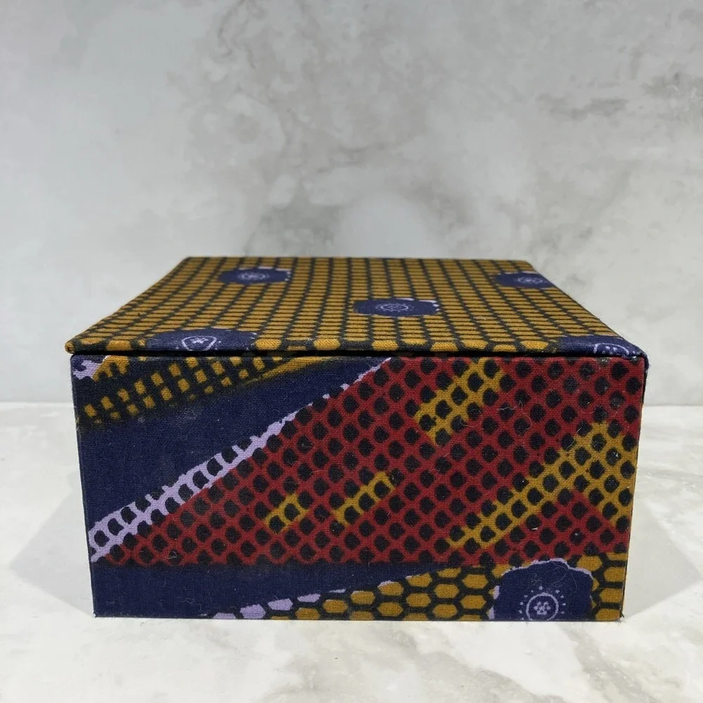 Fabric Keepsake Gift Box Geometric Boho Print Purple Red Gold Velour Lining  6